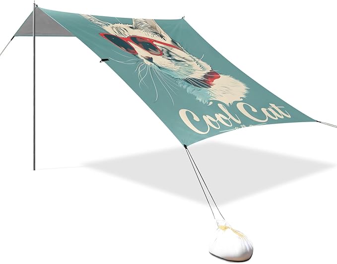 Camping Sun Shelters Cool Cat with Red Frame Glasses Beach Canopy 126 * 110.2in