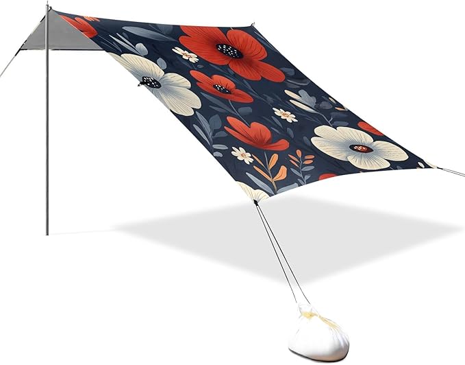 Beach Tent Sun Shelter Flowers in The Wind Lightweight &amp Easy Setup Beach Shade Canopy for Camping Fishing