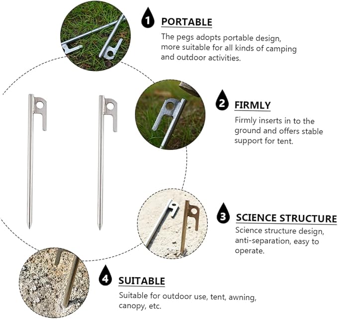 4Pcs Stainless Steel Tent Stakes Heavy Duty Camping Floor Pins for Outdoor Use Lightweight and Portable Design for Tents Awnings and Canopies