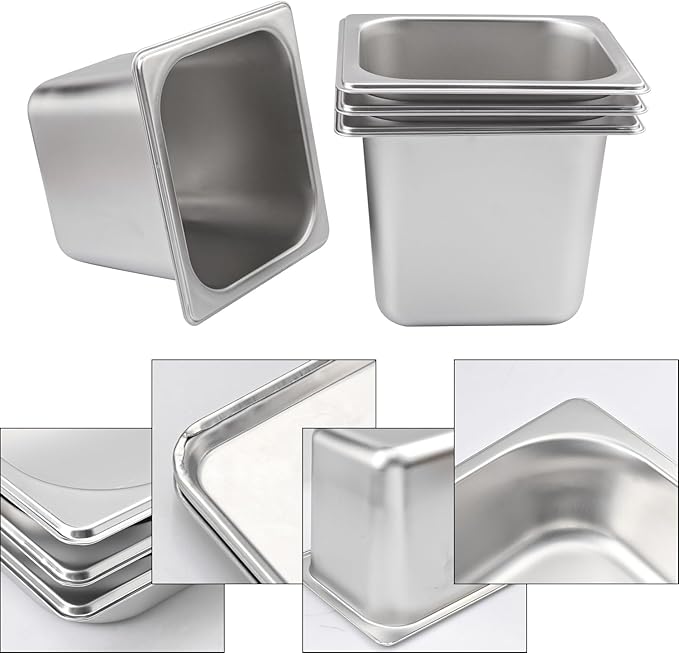 6 PCS 1/6 Size 6 Inch Deep Steam Table Pan Sixth Size Stainless Steel Hotel Pans Steam Pans for Weddings Parties Restaurants Cafeterias and Hotels