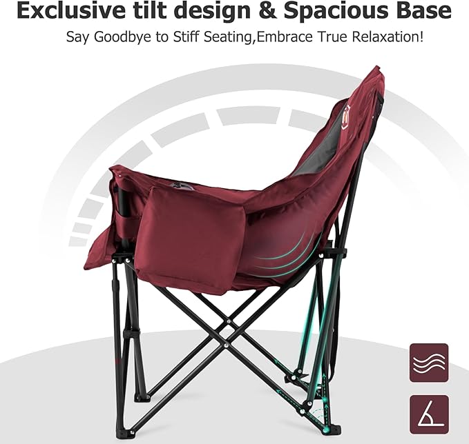 Overmont Oversized XL Camping Chair for Adults - 400lbs Support Heavy-Duty Padded Folding Chair with Side Pocket Cup Holder Cooling Bag for Outdoor Sports Garden Beach Fishing Lawn Red 2pcs3