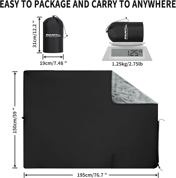 EULANT Large Wearable Camping Blanket with Crystal Velvet LiningWaterproof Windproof Warm Outdoor Camping Blanket