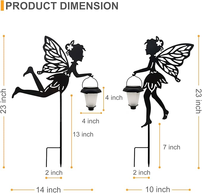 Solar Fairy Garden Stake Decorative Lantern 2 Pack Metal Fairy Angel Garden Silhouette Lights for Lawn Pathway Patio Yard Outdoor Decor