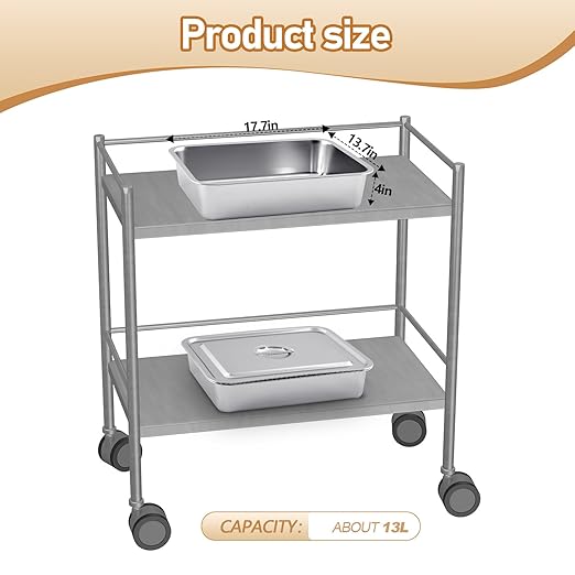 2 Pcs Stainless Steel Bus Tubs with Lid 13 L Commercial Tote Box 4 Deep Food Grade Meat Processing Tubs Lug Dishwashing Utility Prep Tub Table Pans Silver (17.7 x 13.7 Inch)