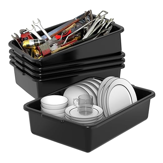 8 L Small Plastic Bus Tubs Restaurant Food Service Bus Tub Black 5 Packs