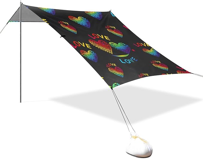 Bolaz Beach Canopy Tent Sun Shade9'×10.5' Large Family Beach Shade UPF50+- Outdoor Shade for Camping Trips FishingDreamy Love Pattern