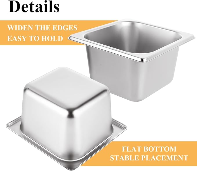 LANIAKEA 6PCS Hotel Pans Stainless Steel Steam Table Pan Restaurant Supplies 1/6 Size x 4 inch Deep Stainless Steam Table Pans Hotel Pan Trays for Food Party Catering Supplies