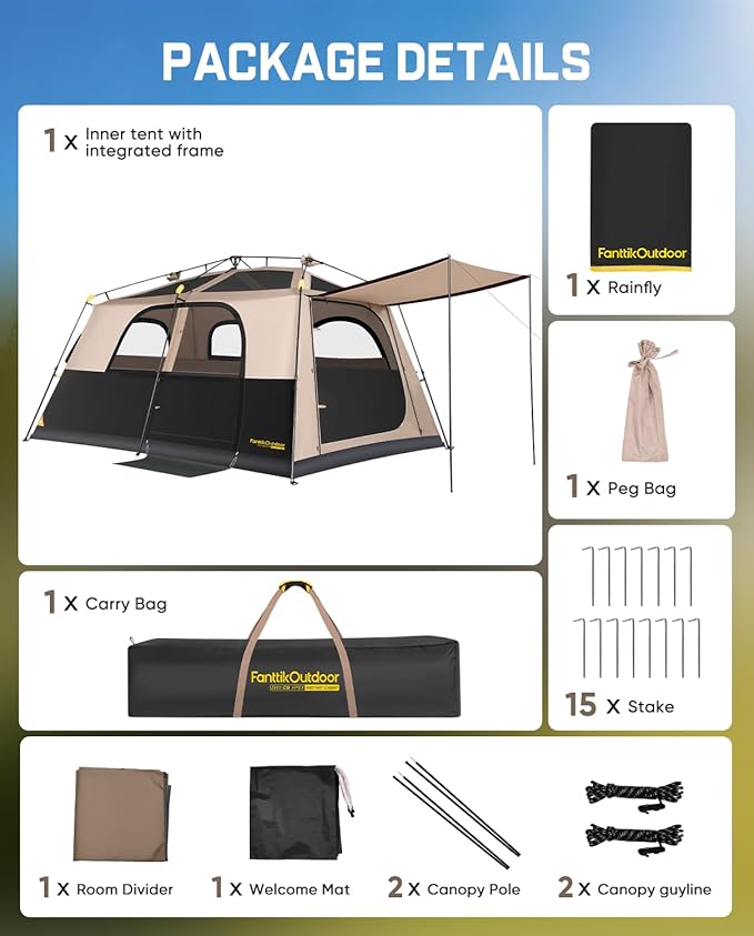 FanttikOutdoor Zeta C8/C10 Apex Camping Tent 8/10 Person Instant Cabin Tent Setup in 60s Family Tent with Carry Bag for Family Camping &amp Hiking Waterproof Upgraded Ventilation