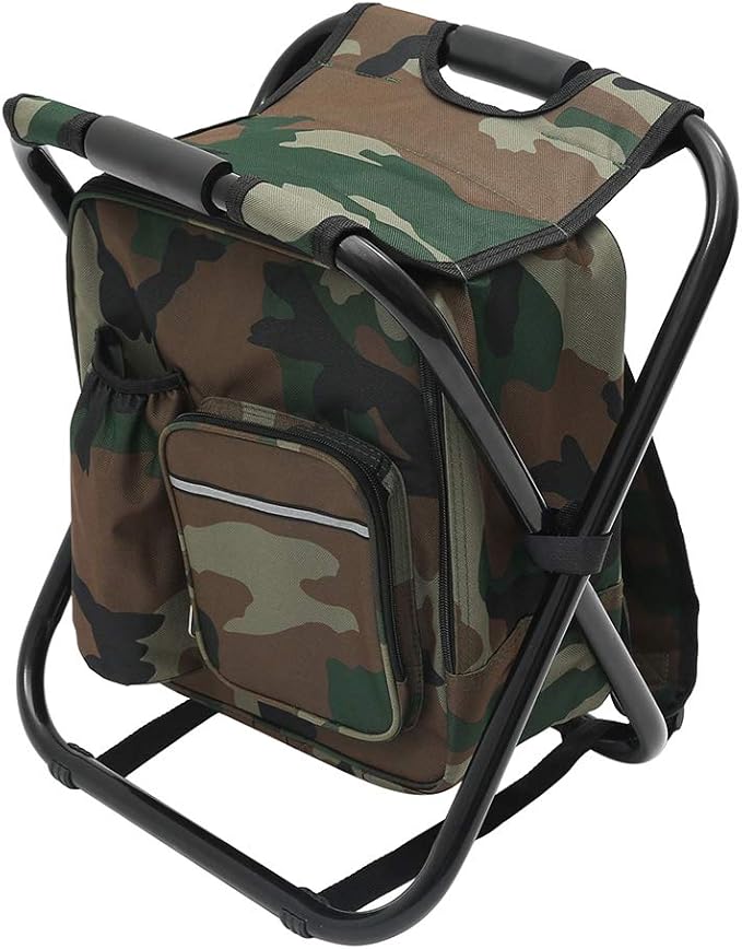Backpack Chair for Adults Portable Camping Hunting Fishing Backpack and Seat Combo Foldable Chair Bag with Cooler Bag Waterproof Fishing Stool Collapsible Chair Storage Bag with Portable Belt