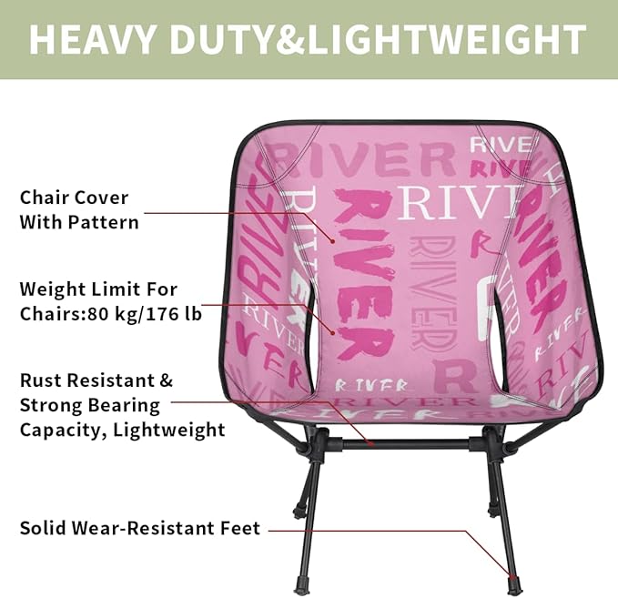 Custom Camping Chair Personalized Portable Backpacking Chair with Name Lightweight Folding Chair for Beach Hiking Pink