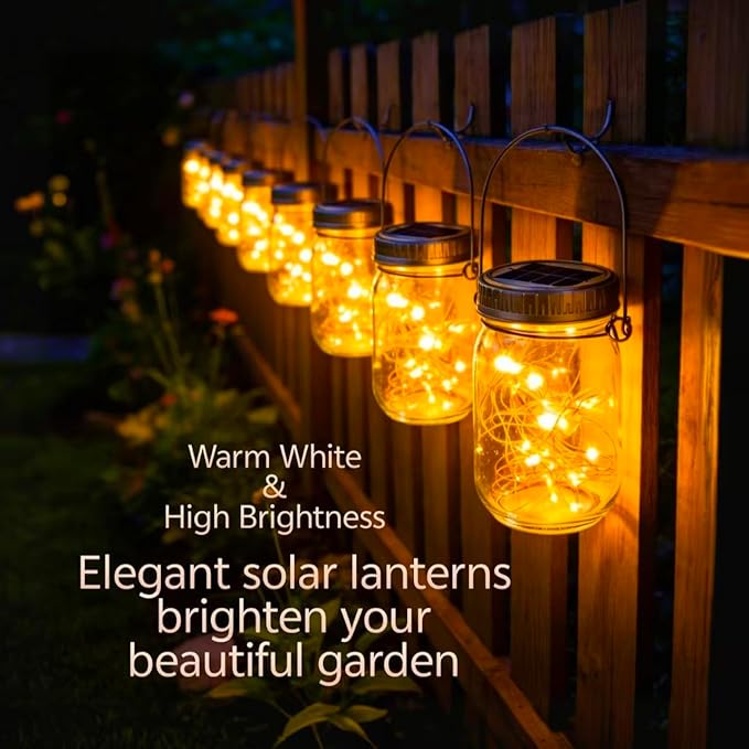 Cooo 12 Pack Gifts for Him Her Solar Lanterns Outdoor Waterproof Upgraded Crystal Glass Solar Mason Jar Lights 30 LED 215% Larger SolarPanel（Just a Little MoreGet Double The Delight-Warm White）
