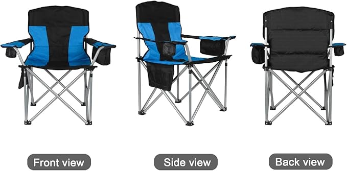 Oversized Camping Chairs for Adults Heavy Duty 500lbs Heavy Duty Beach Chairs for Adults Folding Chair with Cooler Bag &amp Cup Holder Side Pocket Blue &amp Black