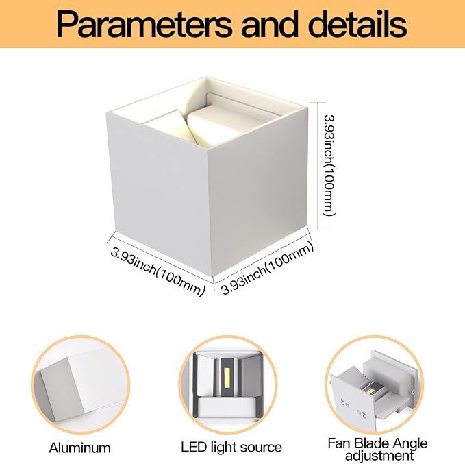12W 4Pack Outdoor Wall Lights Exterior/InteriorLED White Outdoor Wall Sconces Light Fixtures ModernIP65 Waterproof Square Aluminum Wall Lamps Up and Down Lights 3000K Warm Lights