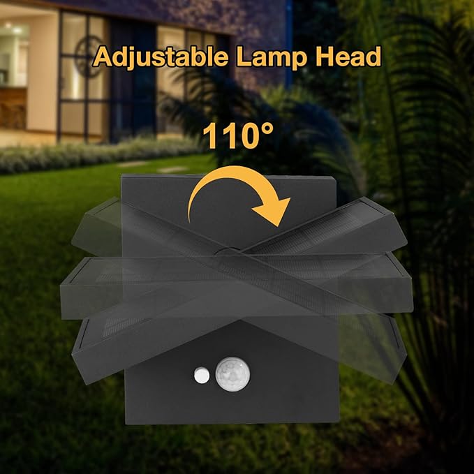 Lustrlach Solar Lights Motion Sensor Outdoor Wall Sconce Waterproof LED Dusk to Dawn Solar Porch Light with Adjustable Lamp HeadBlack 3000K Modern Exterior Light Fixture