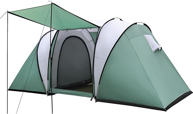 2-4 Person Family Camping Tent with Porch Weatherproof Camping Shelter with Rainfly 2 Room Easy Set Up Family Tent with Living Area for Outdoor Backyard Hiking