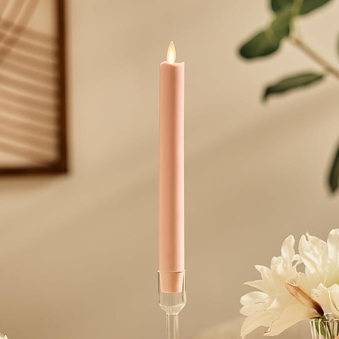 Luminara Flameless Candle Taper (1 x 9.5) Melted Top Real Wax Unscented Remote Ready Timer (Dusky Rose)