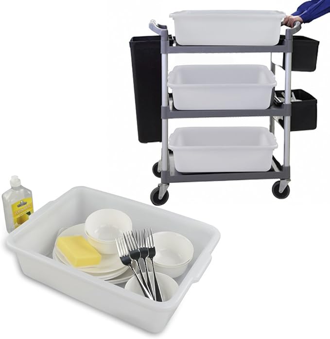 Morcte 3-Pack 13 L Commercial Bus Box Plastic Bus Tub White