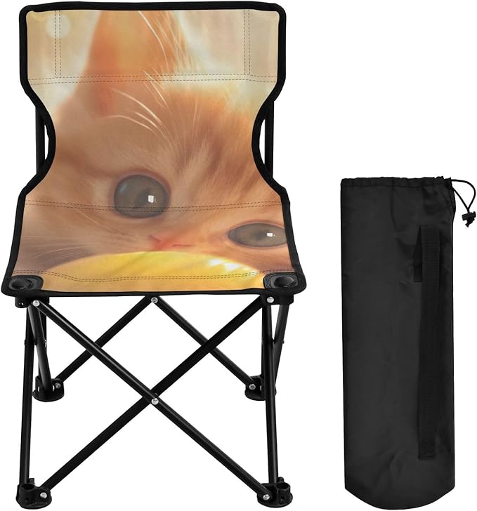 Cute Cat Portable Camping Chairs Folding Chair - Durable Oxford Fabric Lightweight Iron Frame Easy Fold Design - Ideal for Outdoor Activities Camping Fishing and Travel