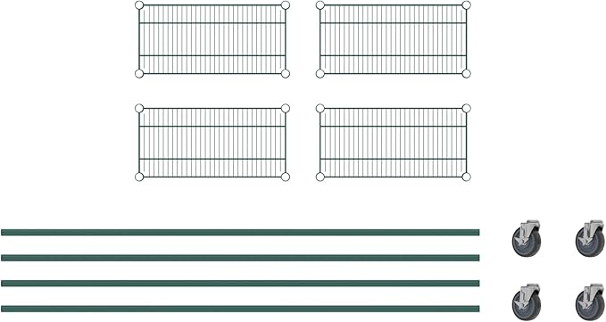 Commercial NSF Listed Green Epoxy Mobile Wire Shelving Kit 12 x 24 x 80 with 4 Shelves Perfect for Warehouse Walk-in Refrigerator Freezer Grocery Store Restaurant Dishroom