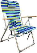 CARIBBEAN JOE Folding Beach Chair 4 Position Portable Backpack Foldable Camping Chair with Headrest Cup Holder and Wooden Armrests