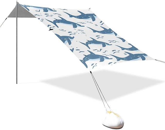 Animals Dolphin Seamless Shark Camping Sun Shelter Beach Tent Portable Beach Sun Shade Outdoor Canopy for Camping Trips Fishing Picnic