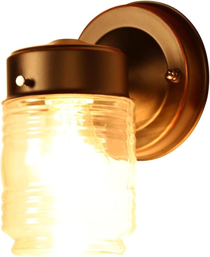 Design House 587311 Jelly Jar Classic 1-Light 2-Pack Indoor/Outdoor Wall Light with Clear Ribbed Glass for Entryway Porch Patio Oil Rubbed Bronze