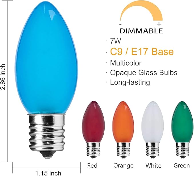 Minetom Ceramic Multicolor Christmas Lights C9 25 Feet Vintage Incandescent Lights with Opaque Bulbs for Patio Fence Roofline Outdoor Indoor Holiday Decorations 25 Bulbs with 2 Spare