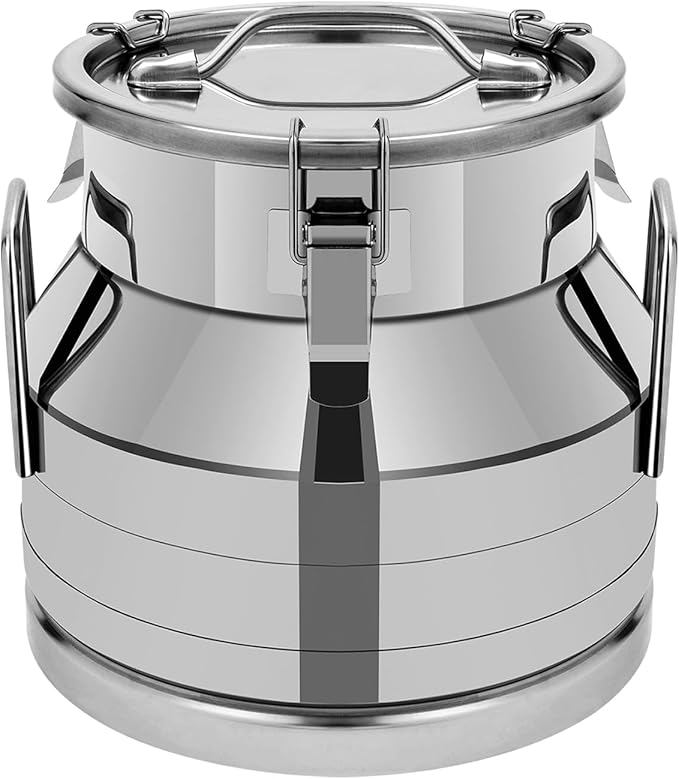 Stainless Steel Milk Can 12L/3.17Gal Metal Airtight Canister Food Storage Container with Lid &amp Clamps Bean Rice Cereal Storage Bucket for Kitchen Restaurant W12.6*H11.8in
