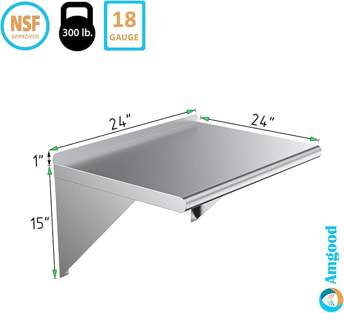 24 X 24 Stainless Steel Wall Shelf | Metal Shelving | Garage Laundry Storage Utility Room | Restaurant Commercial Kitchen | NSF