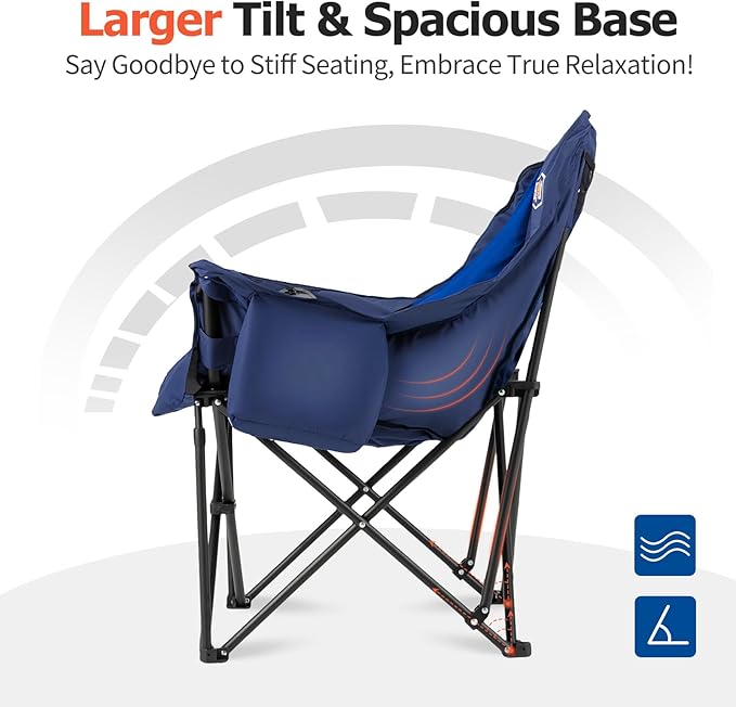 Overmont Oversized XL Camping Chair for Adults - 400lbs Support Heavy-Duty Padded Folding Chair with Side Pocket Cup Holder Cooling Bag for Outdoor Sports Garden Beach Fishing Lawn Blue