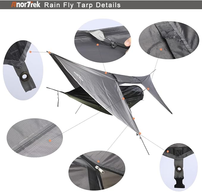 Camping Hammock with Mosquito Net and Rain Fly Tarp Portable Double Hammock with Two Tree Straps 230T Nylon Hammock and Waterproof Rain Fly Set for Hiking Backpacking Overnight (Green)