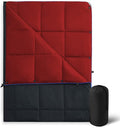 UNIKOME Waterproof Puffy Camping Blanket - Lightweight Packable Outdoor Quilt with Snaps &amp Corner Loops Warm Compact Blanket for Cold Weather Hiking Picnic Stadium Travel 75×52 Black&ampRed