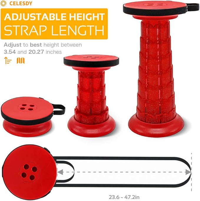 Adjustable Retractable Portable Collapsible Folding Stool for Adults Heavy Duty with Load Capacity 770 lbs Collapsible Chair Camping Stool for Travel Hunting (Crimson)