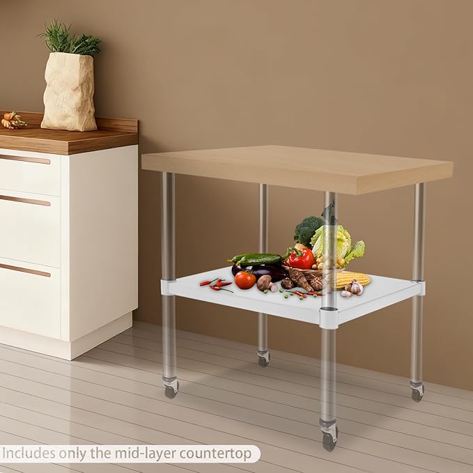 Eapmic Undershelf for Work Tables Adjustable Lower Shelf Stainless Steel Bottom Shelf Add for Commercial Prep Table Restaurant Kitchen Bakery Garage Workshop Use (21.65x21.65in)