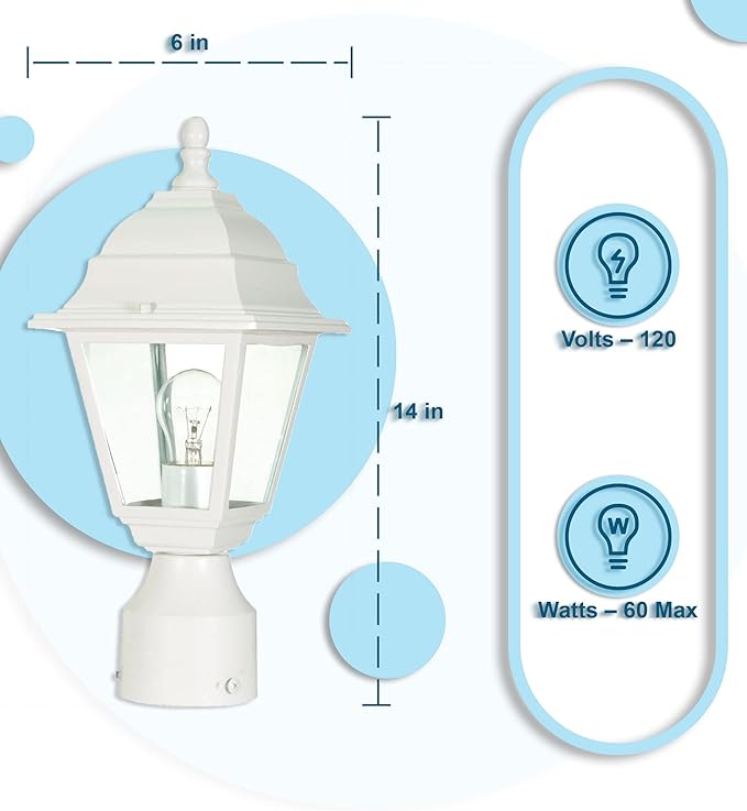 Ciata Outdoor Post Lights Outdoor Lamp Post Light Pole Post Lantern Lamp Post Outdoor Lighting Clear Glass White Finish. Voltage: 120 Wattage: 60 Clear Seeded Glass Panels.