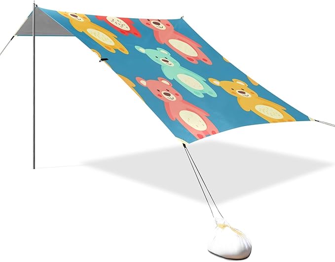 Cute Bear Camping Sun Shelter Beach Tent Portable Beach Sun Shade Outdoor Canopy for Camping Trips Fishing Picnic