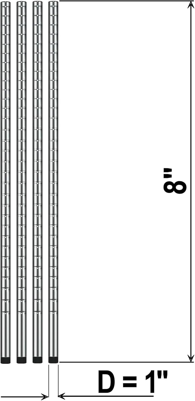 8'' NSF Chrome Wire Shelf Post 1 Inch Metal Pole Foot Included for Wire Shelf Rack Poles and Parts (4 Pack)