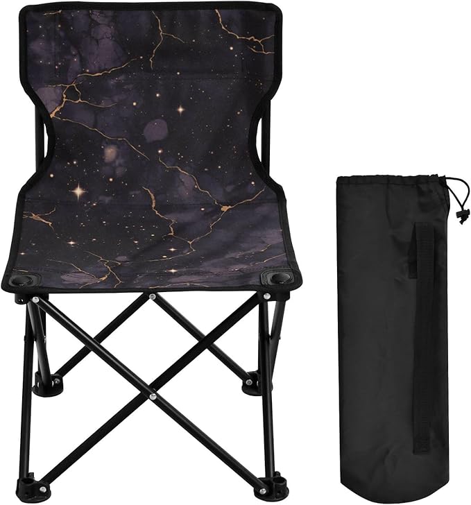 Purple-Gold Luxury Marble Texture Collapsible Camp Chairs for Adults Heavy Duty Ultra-Lightweight Backpacking Camp Chair with Carrying Bag Ice Fishing Chairs for Adults for Lawn Picnic