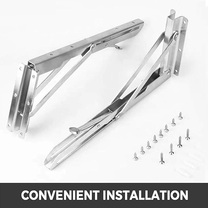 Happybuy Concession Shelf 48L x 12W Inch Stainless Steel Drop Down Folding Serving Food Shelf Stand Serving for Concession Trailer Serving Window