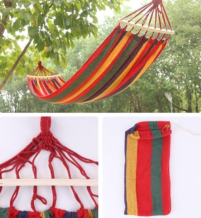 Camping hammocks Single Camping Hammock 450lbs Durable Canvas Fabric with Two Anti Roll Balance Beam and Sturdy Metal Knot Tree Straps for Backpacking Travel Beach Backyard + Travel Bag