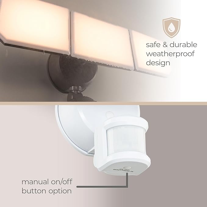Guardian Smart Flood and Security Wall Light with 3 Lights 3400 Lumens 30 Watts and Programmable Motion and Photo Sensor in White Works with Android or iOS