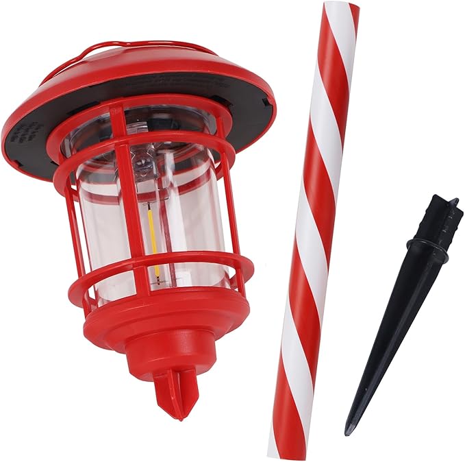 Dynaming 6 Pack Dual Use Solar Christmas Path Lights Outdoor Hanging Lantern Solar Garden Light with Edison Bulb Xmas Pathway Markers Auto On/Off Candy Cane Lights for Patio Yard Walkway Driveway