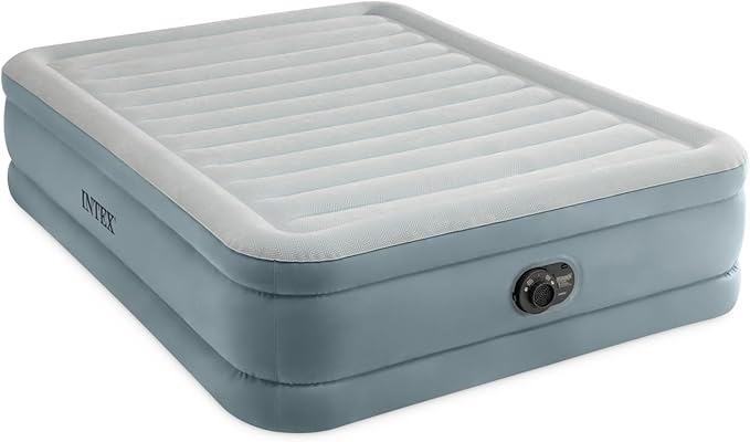Intex 64823ED 18in Queen Dura-Beam Premium Comfort Inflatable Air Mattress with Built in Pump for Travel and Camping 600lb Weight Capacity