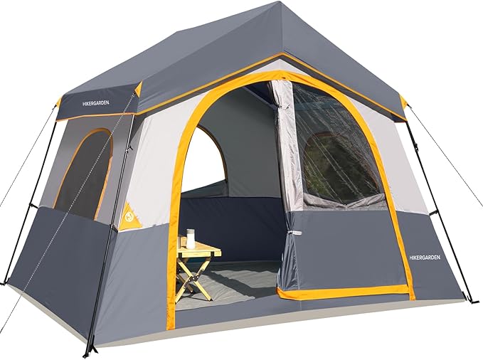 HIKERGARDEN 6-8 Person Camping Tent - Portable Family Cabin Tent for Camp Windproof Fabric Camp Tent Outdoor for Hiking Backpacking Traveling