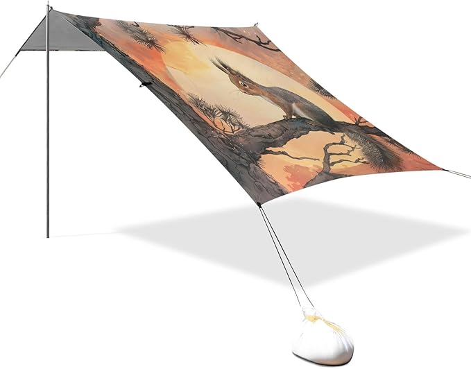 Camping Sun Shelters Little Squirrel Sitting on Branch Sunset Beach Canopy 126 * 110.2in