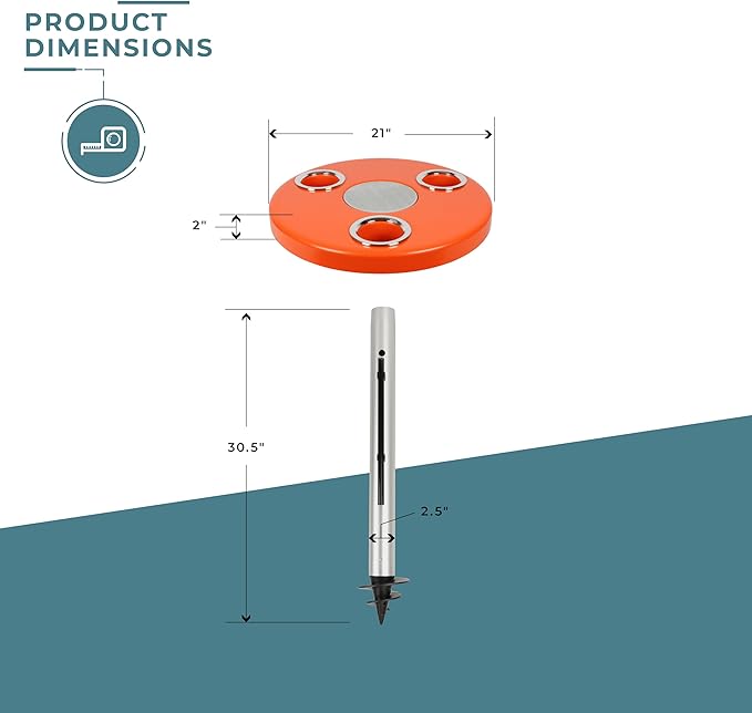 Manufacturers' Select ITC Beach Table with Sand Bar Auger Post Durable Beach Accessory Yard Campground Glamping in and Out of The Water. (Orange 31 Sand Bar)