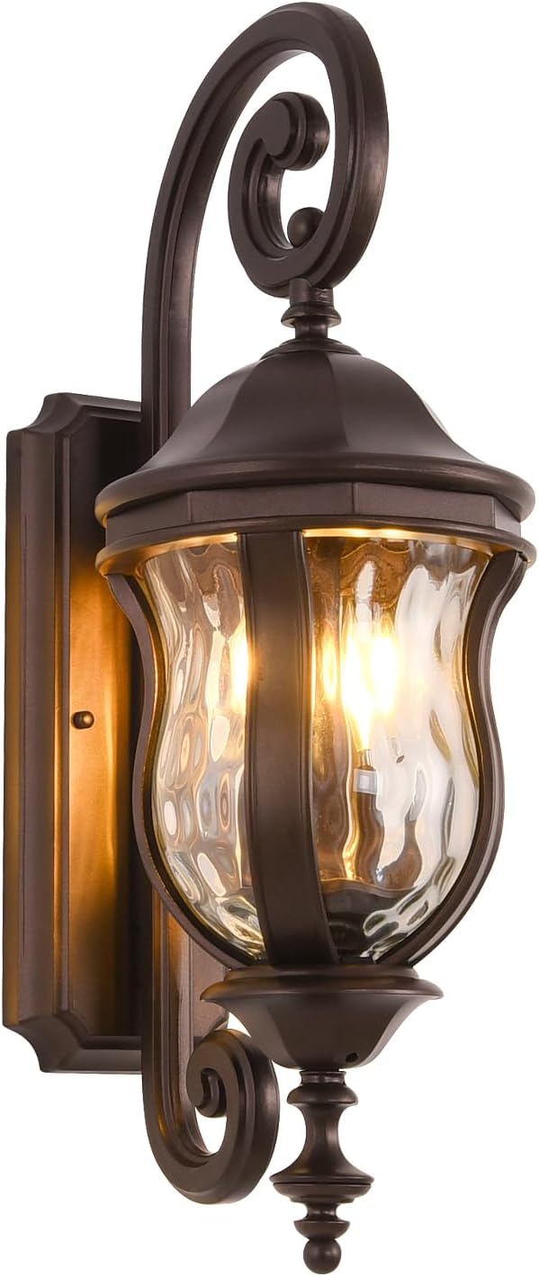 Outdoor Wall Sconces Brown Outdoor Porch Lights 22.8 H Large Exterior Wall Lanterns Waterproof Exterior Lighting Fixtures with Water Glass for Patio Garage Doorway