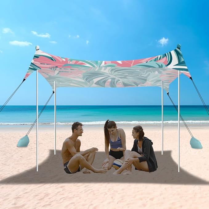 YUKIHOME Beach Tent Sun Shade Canopy Tent UPF 50+ Camping Beach Sun Shelter 10 x 10ft 4 Pole Lightweight Easy Set Up and Carry