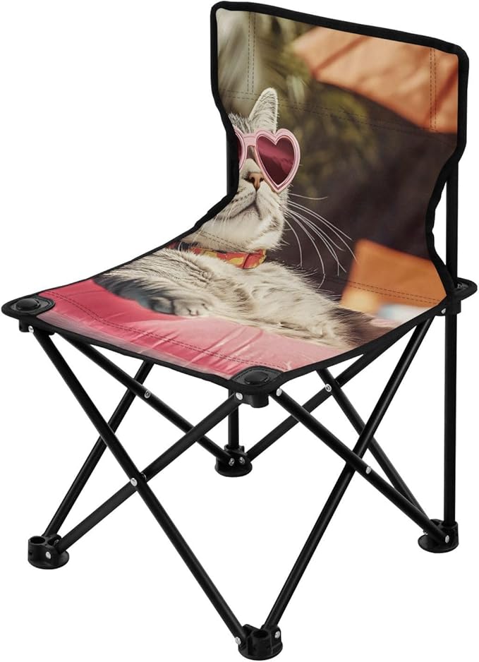 Cat Holiday Portable Camping Chairs Folding Chair - Durable Oxford Fabric Lightweight Iron Frame Easy Fold Design - Ideal for Outdoor Activities Camping Fishing and Travel