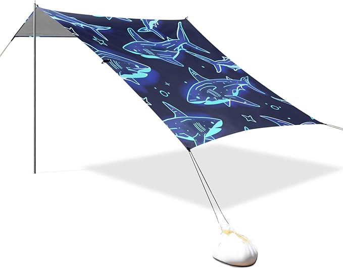 Cute Sharks Camping Sun Shelter Beach Tent Portable Beach Sun Shade Outdoor Canopy for Camping Trips Fishing Picnic